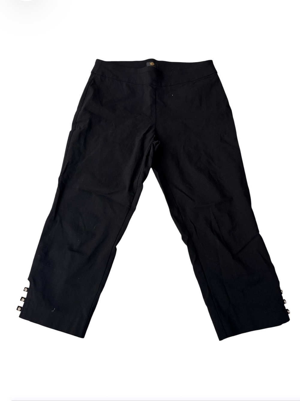 JM Collection Black Straight-Leg Capri Jewel 💎 Button Accents Cut Out - Size PM